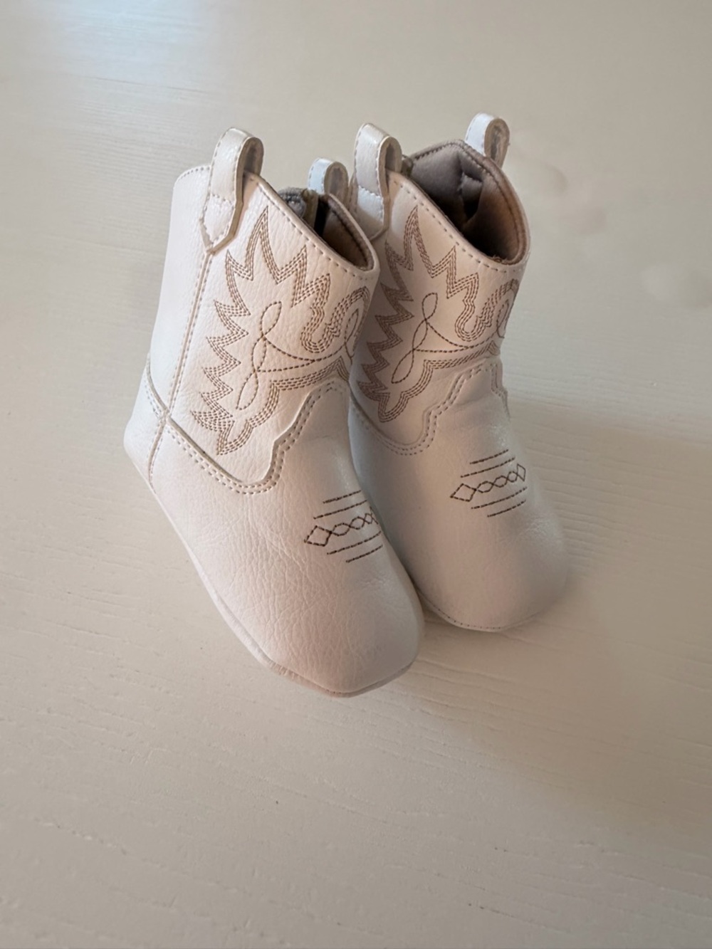 Baby Deer Cream Western Baby Booties with Embroidered Stitching